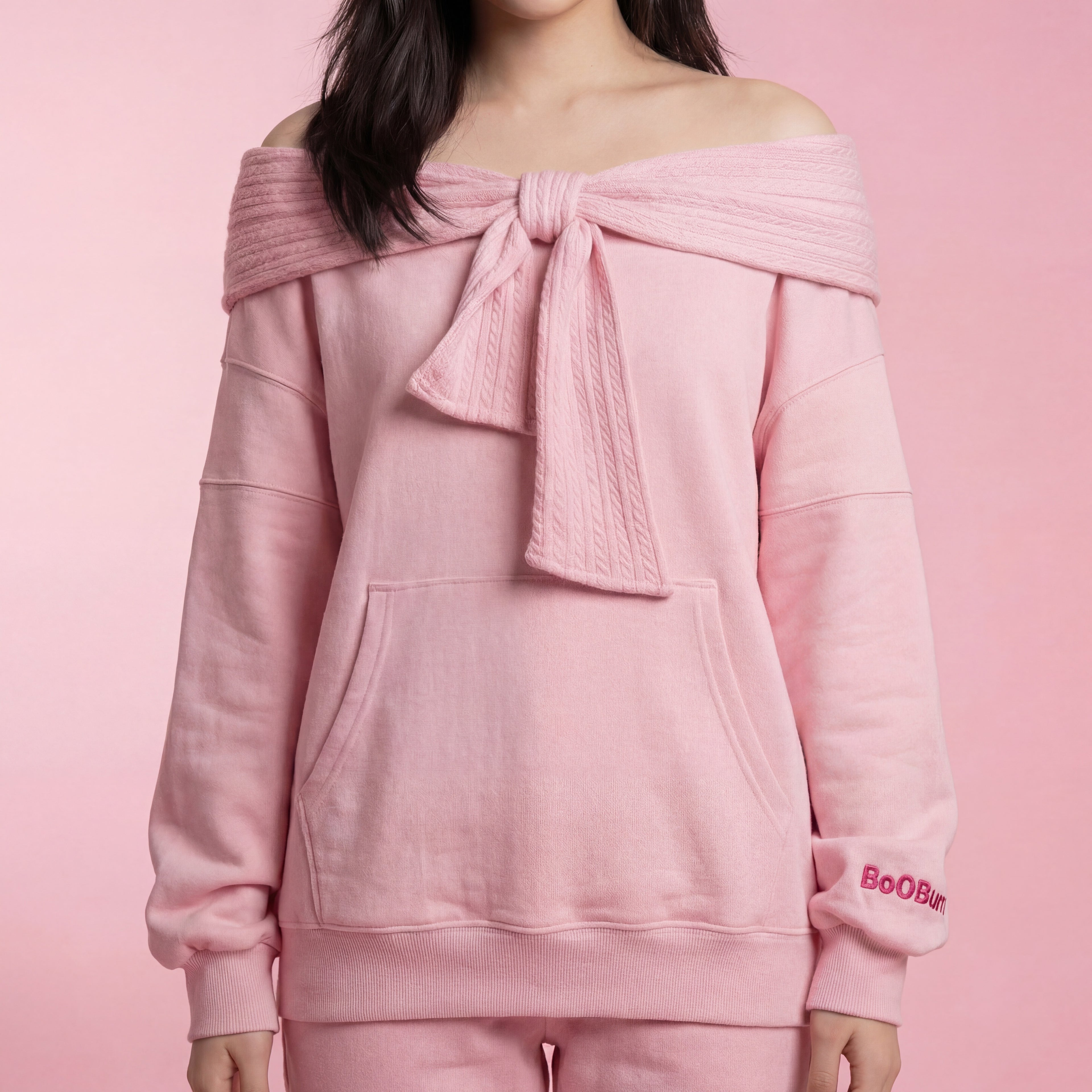 BooBurn Melt Bow Hoodie -Blush Aura